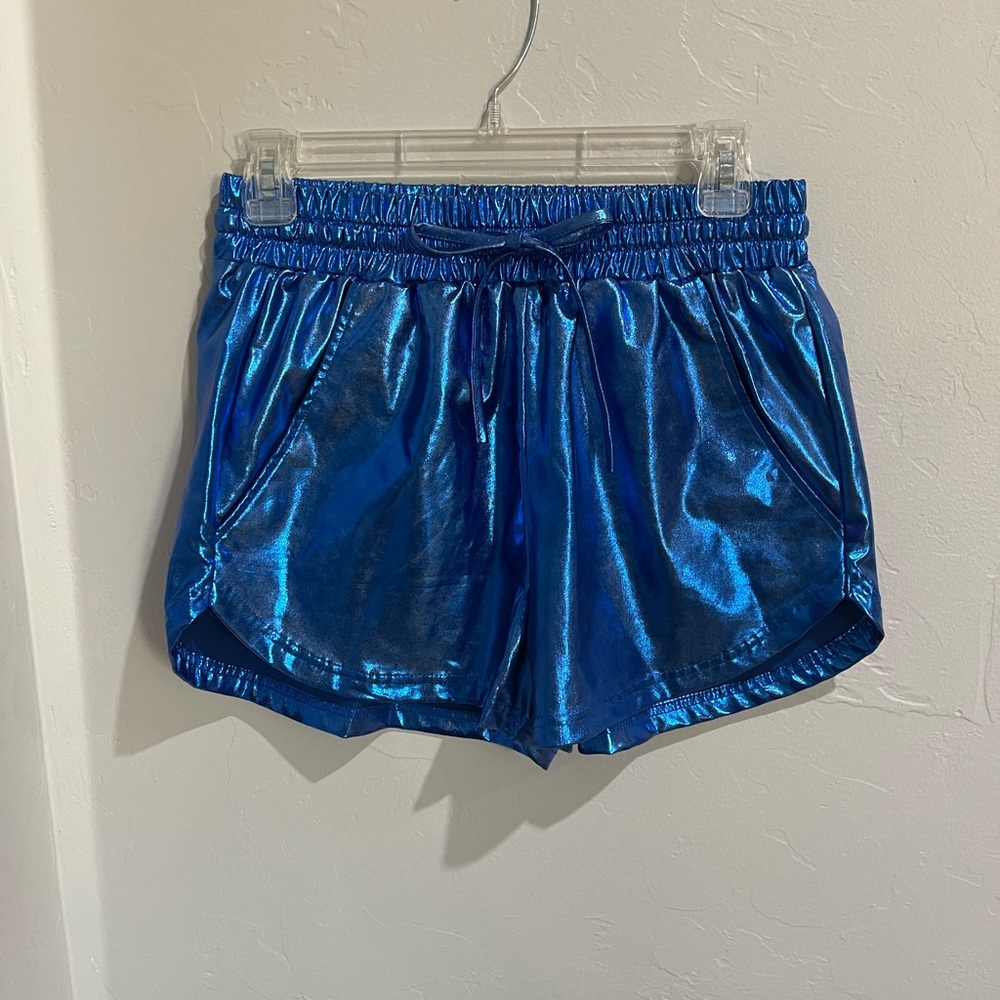 Shiny Blue Women's Athletic Shorts  With Pockets Size M